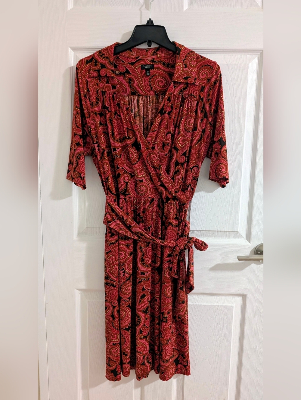 Talbots Paisley Dress Pink Terracotta Retro Jersey Boho Chic Quiet Luxury 12P